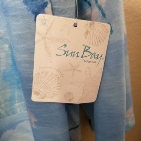 SUN BAY Womens Top size 2X   3/4 Sleeve Blue/White Beachy NWT - Picture 9 of 9